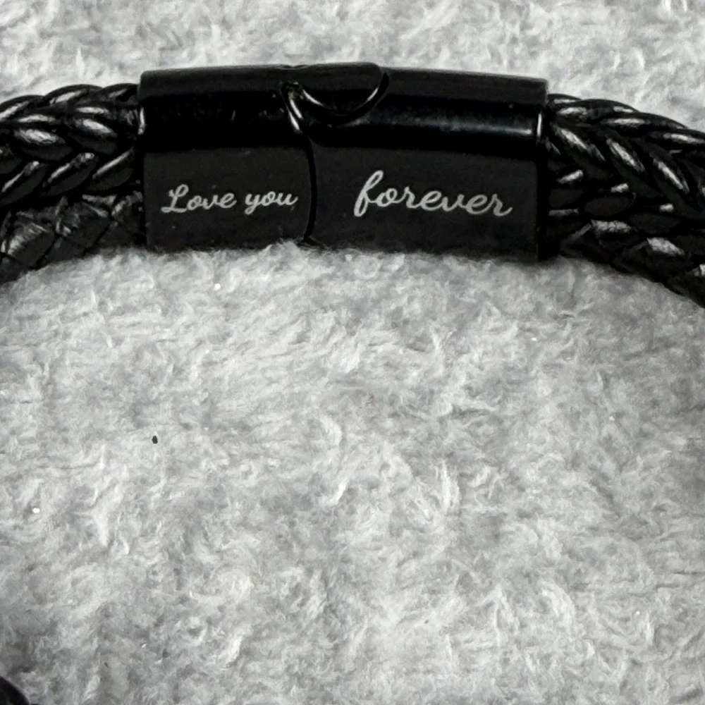 Mens Braided Black‎ Leather Bracelet Love You Forever Magnetic Clasp Two Tone